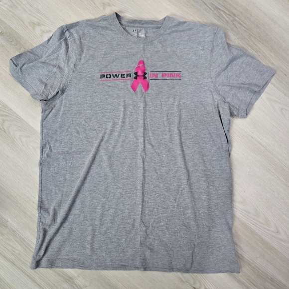Under Armour Power in Pink Breast Cancer Awareness T-shirt Mens Grey Size L - Picture 1 of 5